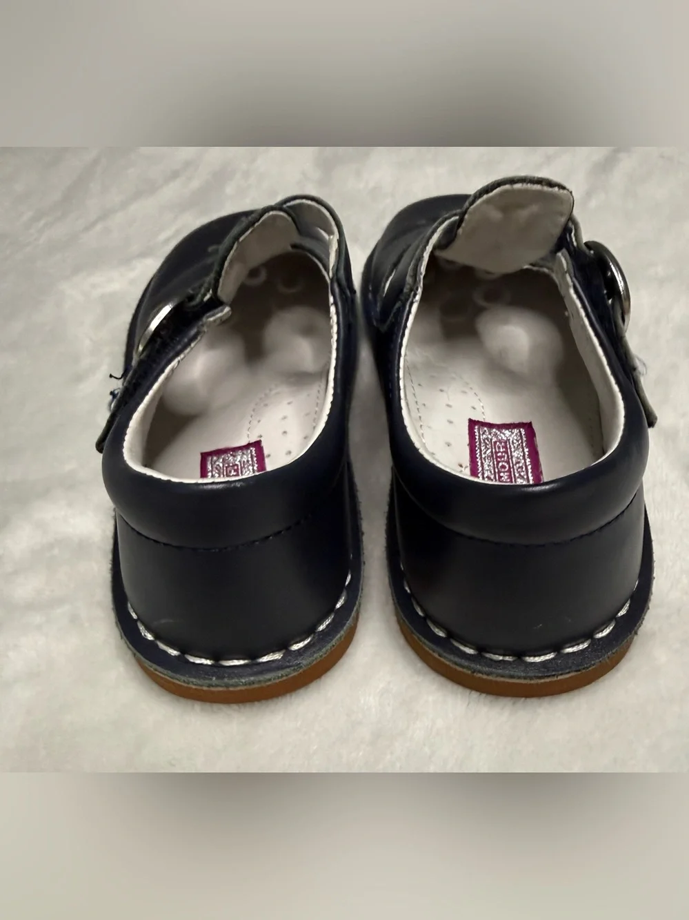 L’Amour Joy Classic Leather T-Strap Mary Jane in Navy Blue Girls sz 10